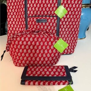 Vera Bradley Petite Red Bandana Paisley Handbag Set